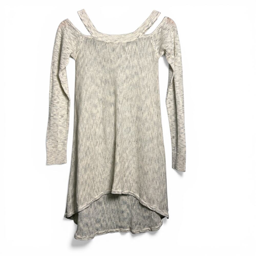 One Grey Day Knit Top Cream Space Dye Cold Shoulder Asymmetric Hi Low Size Small